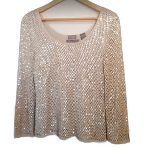 Sigrid Olsen Blouse Cream Beige Party Women's Sequins Hand Knitted Top M